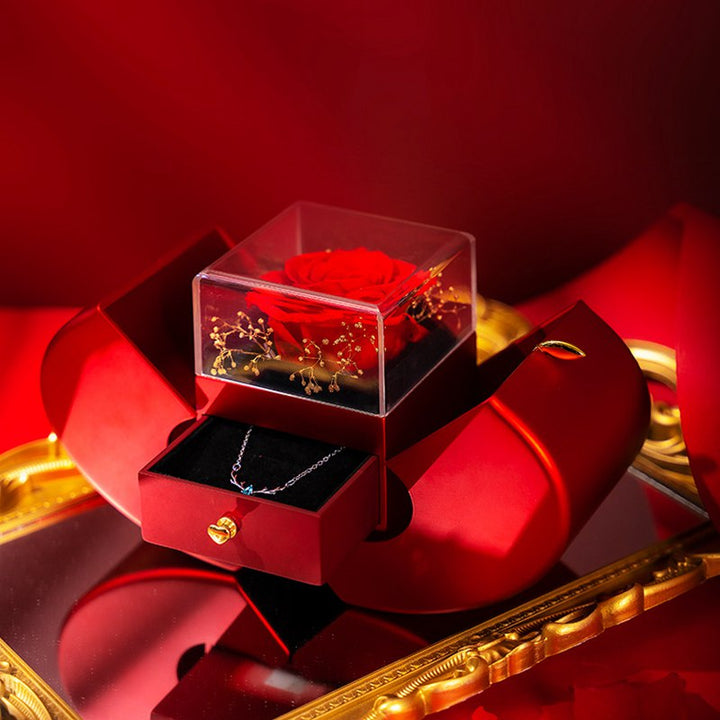 Red Apple Valentine's Day Gifts With Artificial Rose Flower Jewelry Box