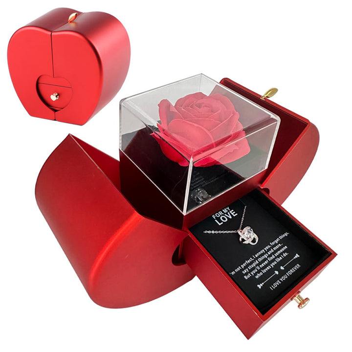 Red Apple Valentine's Day Gifts With Artificial Rose Flower Jewelry Box